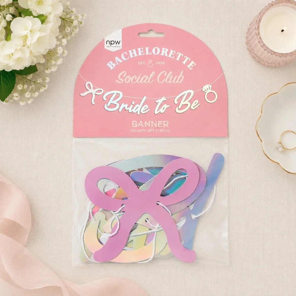 NPW Bachelorette Social Club Bride to Be Banner Iridescent 6ft New